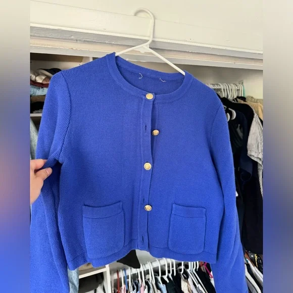 J. Crew Blue Cardigan Sweater with Gold Buttons size small - Picture 1 of 5